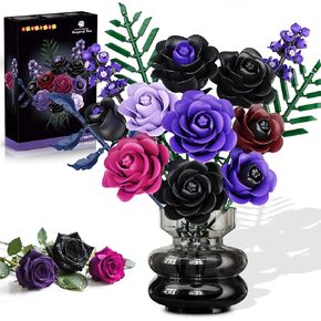 HOGOKIDS Flowers Bouquet Building Set - 14 Purple Roses Botanical Collection Building Block, 546PCS Artificial Black Rose Gothic Floral Home Office Decor, Mother's Day Birthday Gifts for Women Adults
