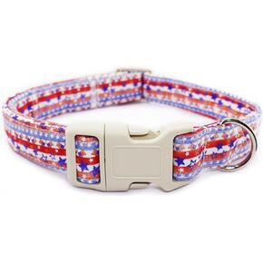 4th of July Dog Collar – Patriotic Adjustable American Star Collar with Stylish USA Design and Soft Touch| Red White Blue Star Dog Accessories for Small Medium Large Dogs (M-Flag VIII)