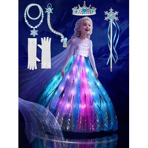 Princess Costume for Girls, RGB LED Light Up Syncs Music App Control, Toddler Princess Dress Up Halloween Costume
