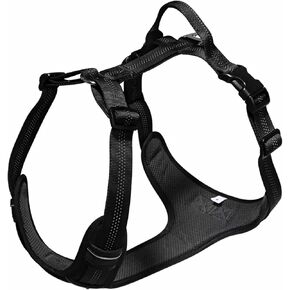 No Pull Dog Harness for Small Dogs, Adjustable H-Shape with 2 Metal Leash Clips, Reflective Breathable Padded Vest with Handle for Control or Car Seatbelt Use, Black, S