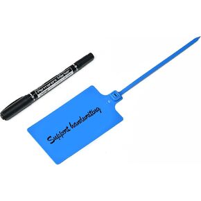 100 Yellow Plastic Writable Shipping Tags - Large, Waterproof, Hanging Labels with One Permanent Marker Pen