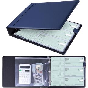 Antner 3 Ring Business Checkbook Binder for 3-On-A-Page End-Stub Deskbook Checks, 600 Checks Capacity, PU Leather Check Book Binder Cover with Zipper Pouch Fit 3 & 9 Holes Check Holder Organizer