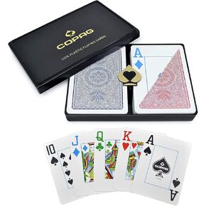 Copag 4-Color Design 100% Plastic Playing Cards, Poker Size Jumbo Index Red/Blue Double Deck Set