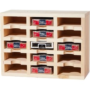 Playing Card Display Wooden 15-Compartment Perfect for Storing Standard Decks, Laser-Cut Sayings, No Assembly