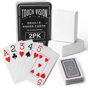 2PK Braille Playing Cards for The Visually Impaired - Best Gifts for Blind Adults, Braille Poker for Learn Braille, Perfect for Games and Family