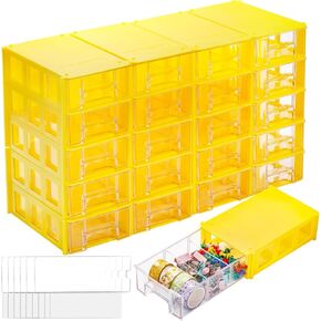Goaste 20 Pack Drawer Stacking Storage Cabinet, Plastic Desktop Drawer Closet, Small Parts Screw Craft Organizer Container with 40 PCS Clear Dividers & 20 PCS Tag Cards for Home Office School Items