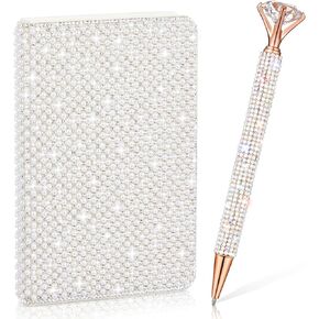 A6 Rhinestone Notebook Pen Sets Pearl Pocket Notebook Bling Crystal Pen Mini Diamond Hardcover Glitter Diary Office Desk Accessories for Women(Pink)