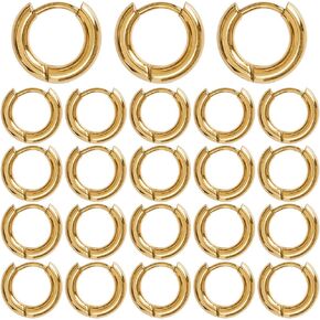 SUNNYCLUE 1 Box 24Pcs Real 18K Gold Plated Stainless Steel Huggie Hoop Earring Findings Golden Earring Hoops Bulk Round Ring Hoop with Latch Back Closure for Jewelry Making DIY Crafts Women Supplies