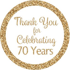 White and Gold 70th Birthday Thank You Stickers - 1.75 in - 40 Labels
