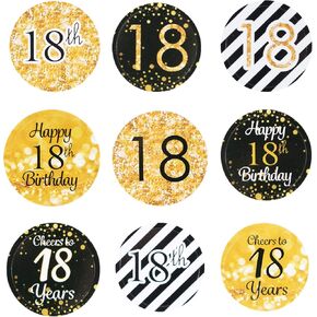 DFYOUHOME® 216PCS Happy Birthday Party Favor Labels Stickers 3/4 inch Circle- Printed Dots Decorations Supplies for Small Candies Sealing Envelopes Scrapbooks Grab Bags Gold and Black (18th)