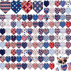 Sanwuta 180 Pcs 4th of July Dog Bandanas Bulk Patriotic Bandanas for Dogs Adjustable Washable Pet Triangle Scarf Flag Kerchief Bibs for Independence Day Pet Costume Accessories Decorations