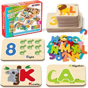 Atoylink Wooden Alphabet Flash Cards ABC Learning Toys for Kids 3-5, Magnetic Letters Numbers Puzzle Sight Words Matching Game, Toddler Preschool Learning Activities Montessori Educational Toys Gift