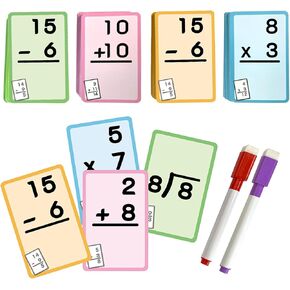 4 Packs of 144 Pcs Multi Math Flash Cards, Math Manipulatives Addition Subtraction Multiplication Division Flashcards with 2 Dry Erase Markers, Mutiplication Game Flashcards for Kids 1st to 4th Grade