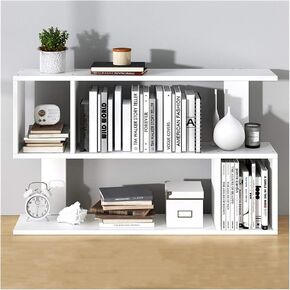 Standing Bookcase 2-Shelf Desktop Bookshelf Countertop Bookcase Wood Desk Storage Shelf Organizer Literature Display Rack, White Desktop Book Stand(Small)