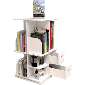 Standing Bookcase Freestanding Desktop Wooden Shelving Bookshelf Revolving Bookcase,360°Organizer Rack Revolving Media Tower Bookcases Desktop Book Stand