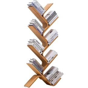 Standing Bookcase 8-Shelf Tree-Shaped Bookshelf Bamboo Storage Rack Bookshelves Storage Rack Bookcase for Living Room Home Office Desktop Book Stand