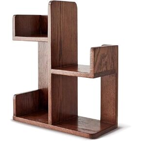 Standing Bookcase Natural Solid Wood Desktop Bookshelf Walnut Color Desktop Bookcase Desktop Organizer for Office Home Tabletop Desktop Book Stand