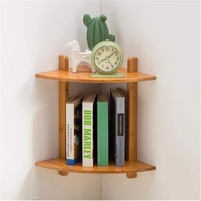 Standing Bookcase 2-Tier Wall Mount Corner Shelves Wall Mounted Open Book Shelf Space Saving Decorative Shelves for Home and Office Space Desktop Book Stand(A)