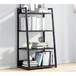 standing bookcase Ladder Shelf Bookshelf Metal Frame and Wooden Partition Plant Flower Stand Storage Rack Industrial Organizer Modern Bookcase for Living Room Kitchen Office, Black Desktop book stand(