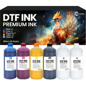DTF Ink Combo Pack 250ML-Premium Pigment Remanufactured Ink for PET Film Heat Transfer Ink Refill for ET-8550 XP15000 L1800 DX5 DX7 XP600 I3200 4720 TX800 DTF Printer (6-Pack)