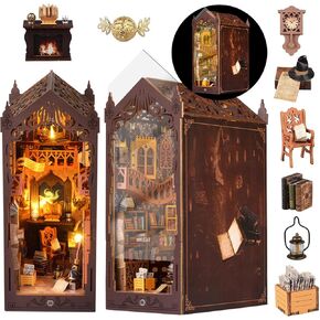 DIY Book Nook Kit,DIY Miniature Booknook Kit,Dollhouse Wooden Mini House Kit with LED,3D Wooden Puzzle Bookshelf Decor with Dust Cover,Suitable for Adults and Teenagers Craft Gifts