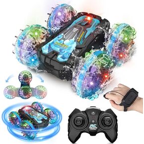 Amphibious Trucks Toys for Kids, 2.4GHz Gesture Remote Control Boat Truck, 4WD Waterproof Amphibious Trucks with Lights, All Terrain Water Beach Pool Toys Gifts for Boys Girls Ages 6-12