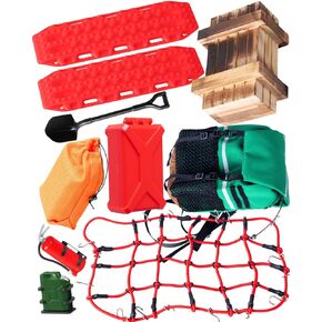 RC Crawler Car Decoration Upgrades Part for 1/10 Trx4 Trx6 Axial SCX10 Redcat GEN 7 8 Rc4wd,10PCS Decoration Luggage Net/Package/Luggage/Fuel Tank/Shovel/Sand Ladder(Red)