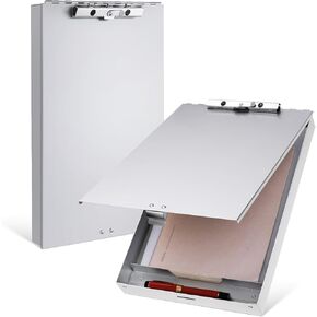 Seajan Aluminum Clipboard with Storage Metal Clip Board Folder Letter Size Form Holder Portfolio Clipboard Binder Clip Posse Box for Nurse Police Office Stationery Items 14 x 9.2 x 2 Inches (4)