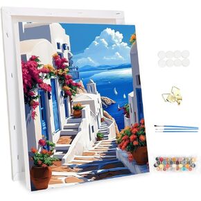 EOBROMD Framed Paint by Numbers Kits for Adults Landscape, DIY Painting Kits for Adults Beginner, Painting on Stretched Canvas Oil Paint by Numbers for Home Decor Gift 12x16inch
