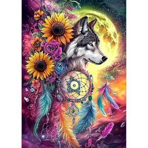 SENQAO Wolf Diamond Painting Kits for Adults, Dream Catcher Diamond Art Paintings Kit for Beginners, 5D Full Drill Diamand Paintings Kits, Gem Art Crafts for Adults Wall Decor 12x16inch（Sunflower）