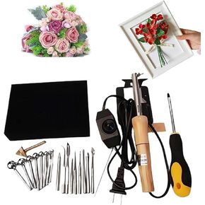 Fabric Flower Maker Set with 18 Ironing Heads, DIY Floral Leaf Ironing Tool, Adjustable Temperature Artificial Flower Ironing Machine, for Handmade Flower Making Lovers