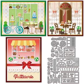 GLOBLELAND Bakery Cake Shop Cutting Dies for DIY Scrapbooking Metal Patisserie Bike Tables Chairs Cut Dies Cat Die Cuts for Card Making Embossing Photo Album Craft Decor