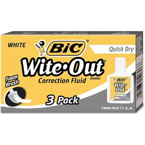BIC Wite-Out Quick Dry Correction Fluid, 20 ml Bottle, White, 3/Pack
