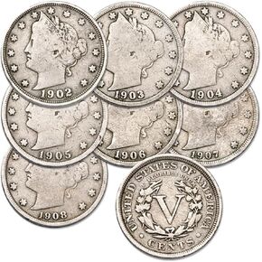 7 PCS U.S. Liberty Head (Barber) Nickels - 7 Coin Grab Bag Good Detials