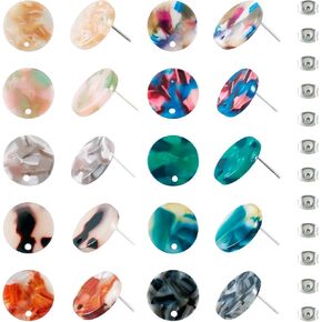Beadthoven 10 Pairs Flat Round Resin Stud Earrings Posts with Loop 10 Colors Colorful Marble Earrings Studs Pins Findings for Jewelry Making DIY Women Boho Earrings Making Kit with Earring Backs