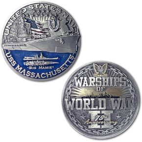 USS Massachusetts BB-59 Battleship Warships of World War 2 Collectible Military Challenge Coin