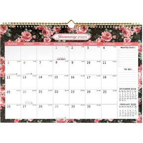 2025 Wall Calendar, Wall Calendar 2025-2026, 18 Month Calendar 2025-2026, 17" x 12" Large Wall Calendar 18 Months, Jan 2025 - Jun 2026, Monthly Calendar 2025 with Blank Blocks Holidays To-dos, Flowers