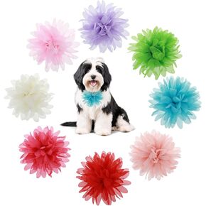 8pcs Flower Dog Collar,Soft Chiffon Dog Bow Tie,Multi-Color Flower Charms and Bows for Dogs Pets Grooming Accessories(10 cm/4 Inch)