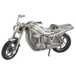 Pewter Motorcycle Bank for Kids, Newborn Gift, Silver, 4" x 6.75", Brushed Non-Tarnish Nickel Plated Finish, Matte Finish, Gift Box Included