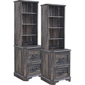 T4TREAM 6-Tier Bookcase Set of 2 with 2 File Drawers, 72" Tall Farmhouse Bookshelf with Storage & Adjustable Shelves, Wooden Floor Standing Display Book Shelf for Home Office, Light Rustic Oak