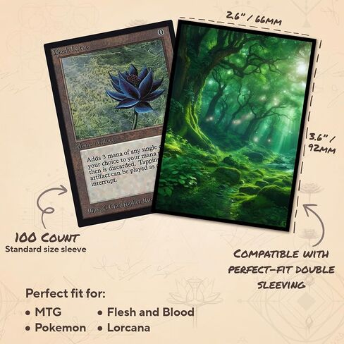أكمام بطاقة Mana MTG الخضراء (محكم) - 100 أكمام TCG ذات الحجم القياسي - متوافق مع Magic the Gathering ، Lorcana - Double Sleeving - تصميم الفن الأصلي ، الحماية المتميزة in Saudi Arabia