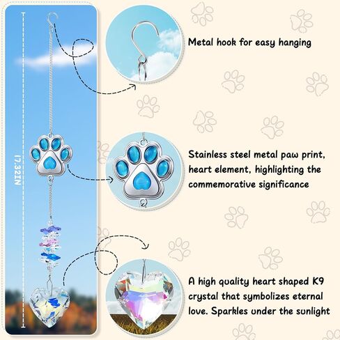 Pet Memorial Suncatcher ، هدايا الحيوانات الأليفة التذكارية للكلاب ، الكلاب الكريستال ميموريال Suncatcher مع Pawprint & Heart ، فقدان هدية تعاطف الكلاب ، هدايا الفجيعة الكلب ، هدية ذاكرة الكلب لمحبي الحيوانات الأليفة in Kuwait