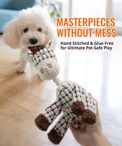Squeaky Plush Dog Toys - Adorable Animal Designs with Soft Cotton Filling, Cute Stuffed Dog Chew Toys for Small, Medium Non-Aggressive Chewing Dogs Chewer (White - Giraffe/Lamb) in Saudi Arabia