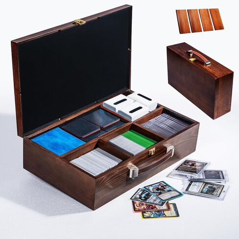 Premium Solid Wood Dual-Row Storage Case with Removable Dividers - Portable Organizer for 35PT Card Bricks, Collectible Cards, Sports Cards & Small Accessories (16.7"×10"×4.2" , Walnut - velvet ) in Saudi Arabia