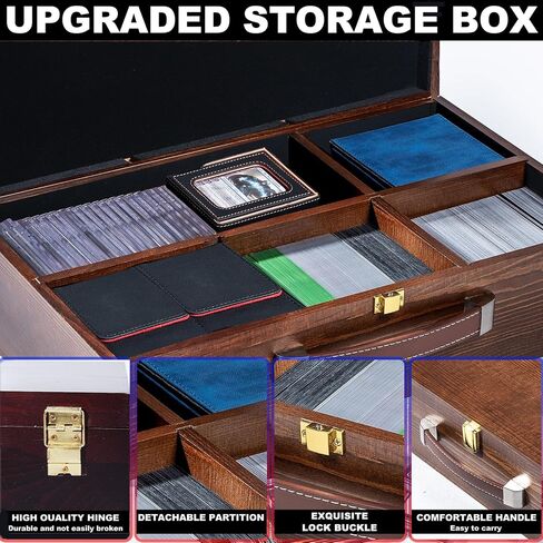 Premium Solid Wood Dual-Row Storage Case with Removable Dividers - Portable Organizer for 35PT Card Bricks, Collectible Cards, Sports Cards & Small Accessories (16.7"×10"×4.2" , Walnut - velvet ) in Saudi Arabia