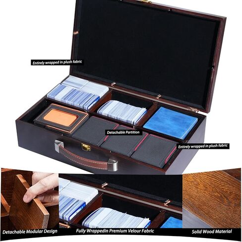 Premium Solid Wood Dual-Row Storage Case with Removable Dividers - Portable Organizer for 35PT Card Bricks, Collectible Cards, Sports Cards & Small Accessories (16.7"×10"×4.2" , Walnut - velvet ) in Saudi Arabia