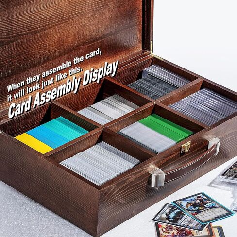 Premium Solid Wood Dual-Row Storage Case with Removable Dividers - Portable Organizer for 35PT Card Bricks, Collectible Cards, Sports Cards & Small Accessories (16.7"×10"×4.2" , Walnut - velvet ) in Saudi Arabia