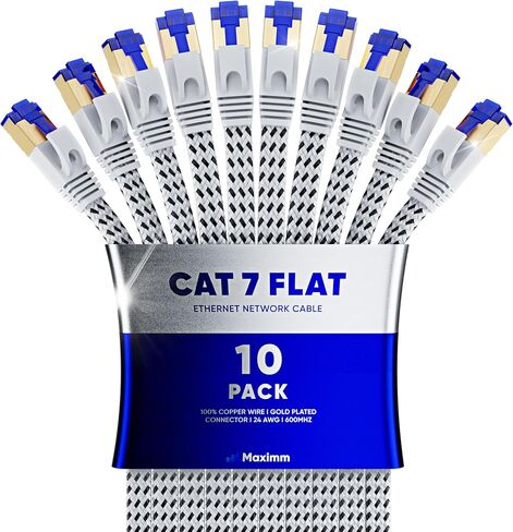 كابل إيثرنت مسطح Maximm Cat7، 25 قدمًا، 600 ميجاهرتز، محمي RJ45، أحمر، 10 حزم in Kuwait