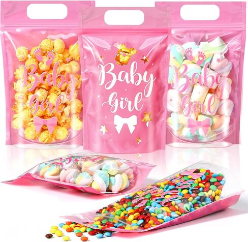 Capoda 50 PCS Boy أو Girl Gift Vals Clear Gender Confer Canner Unding Pouches with Handles Blue Pink Baby Shower Plastic Facs for Baby Gender Canner Candy Gift Decor in Kuwait
