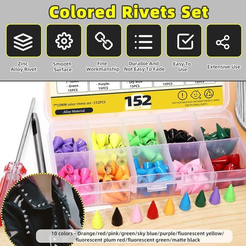 Mardatt 152Pcs 7x12MM Bullet Cone Spikes Studs Cone Spikes Punk Studs and Spikes Metallic Screw Back Spikes Kit with Hole Punch and Screwdriver for DIY Leather Punk Style Accessories in Kuwait